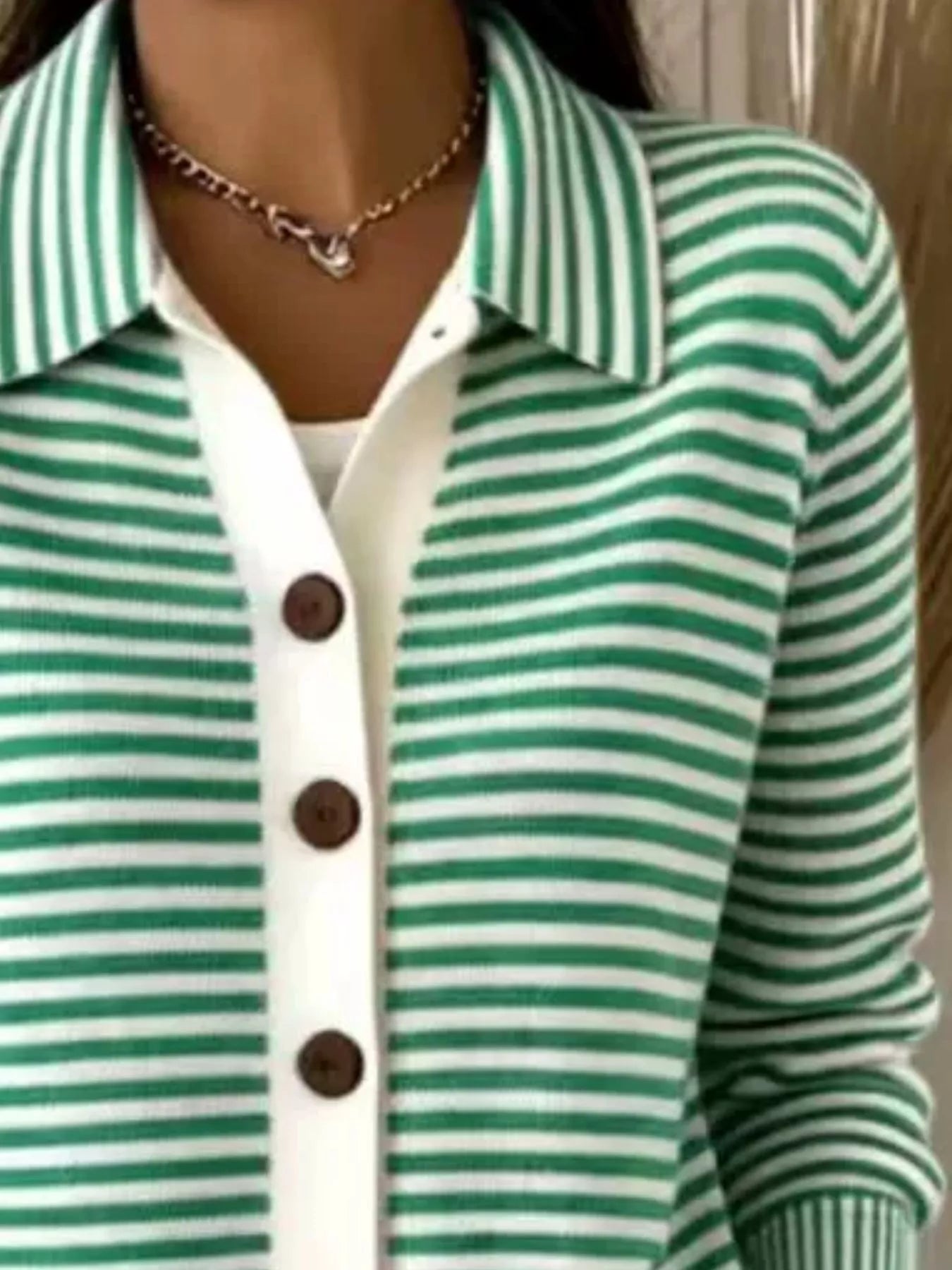 Trendsi Striped Collared Button-Down Knit Cardigan -
