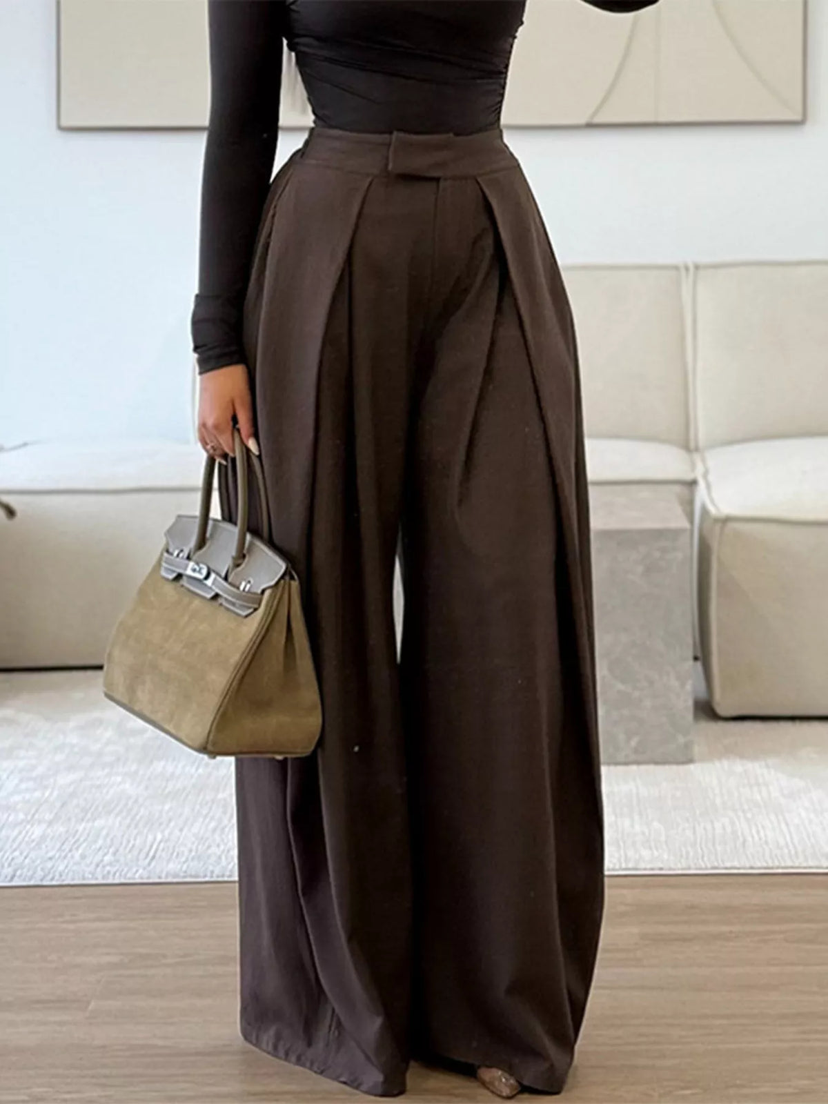 High-Waisted Pleated Wide-Leg Pants, front view