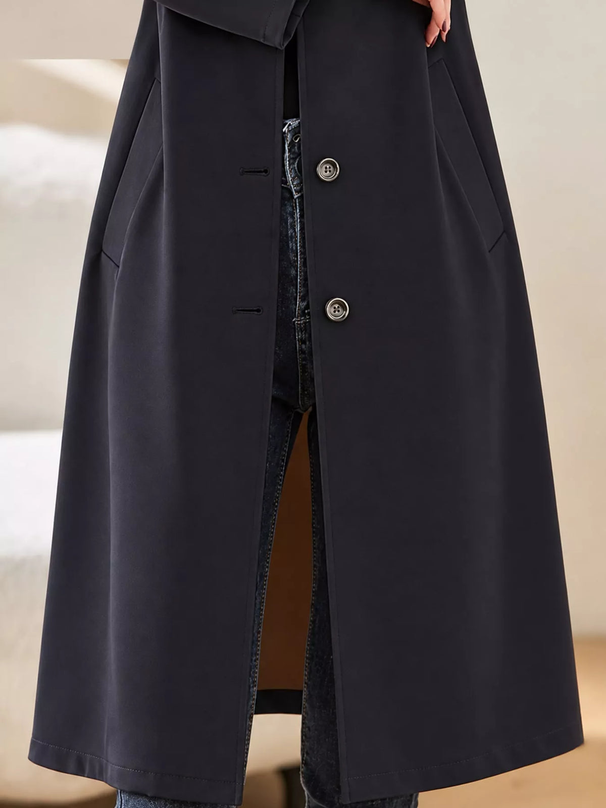 Button-Up Longline Coat — garment construction details