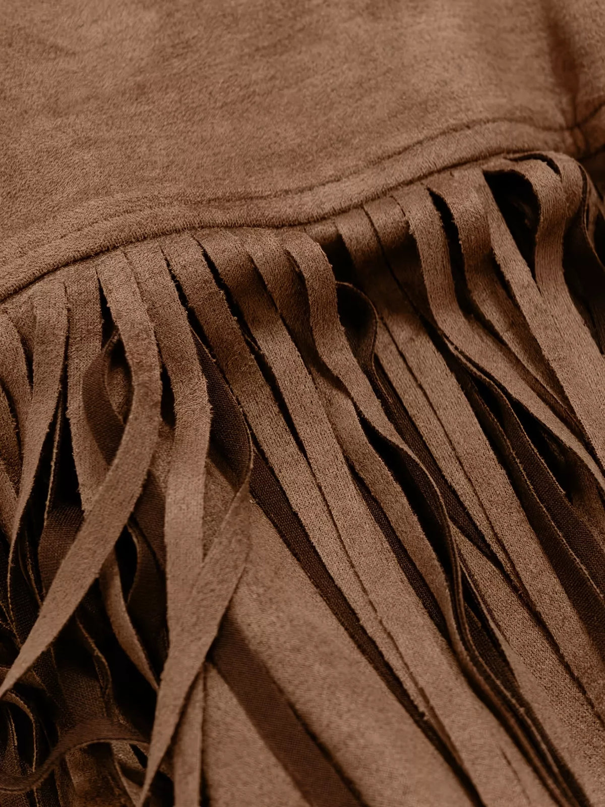 Fringe Balloon Sleeve Midi Dress in brown, fringe detail