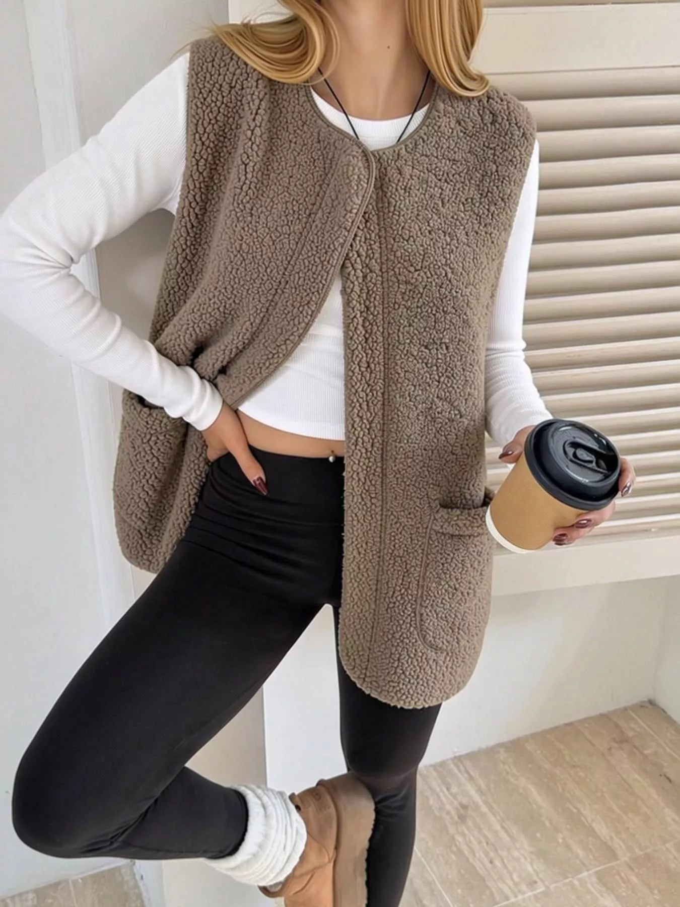 Trendsi Sherpa Sleeveless Vest Coat -