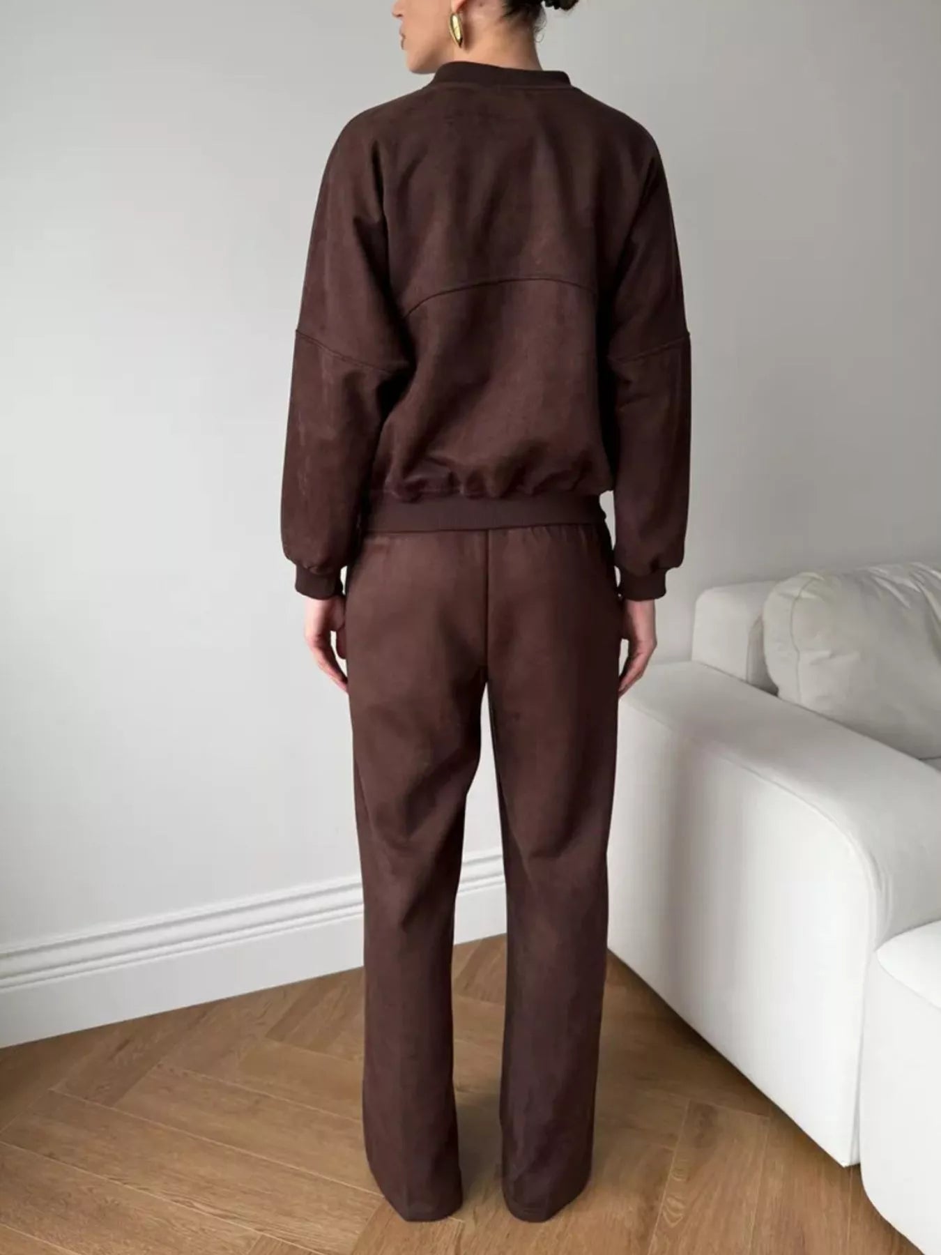 Trendsi Zip Up Sweatshirt and Wide-Leg Pants Set -
