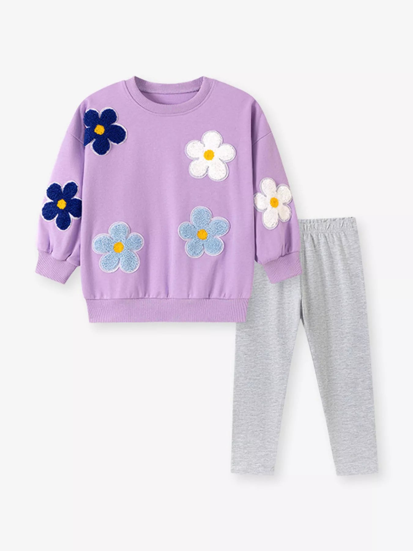 Trendsi Children's Floral Applique Sweatshirt and Leggings Set -