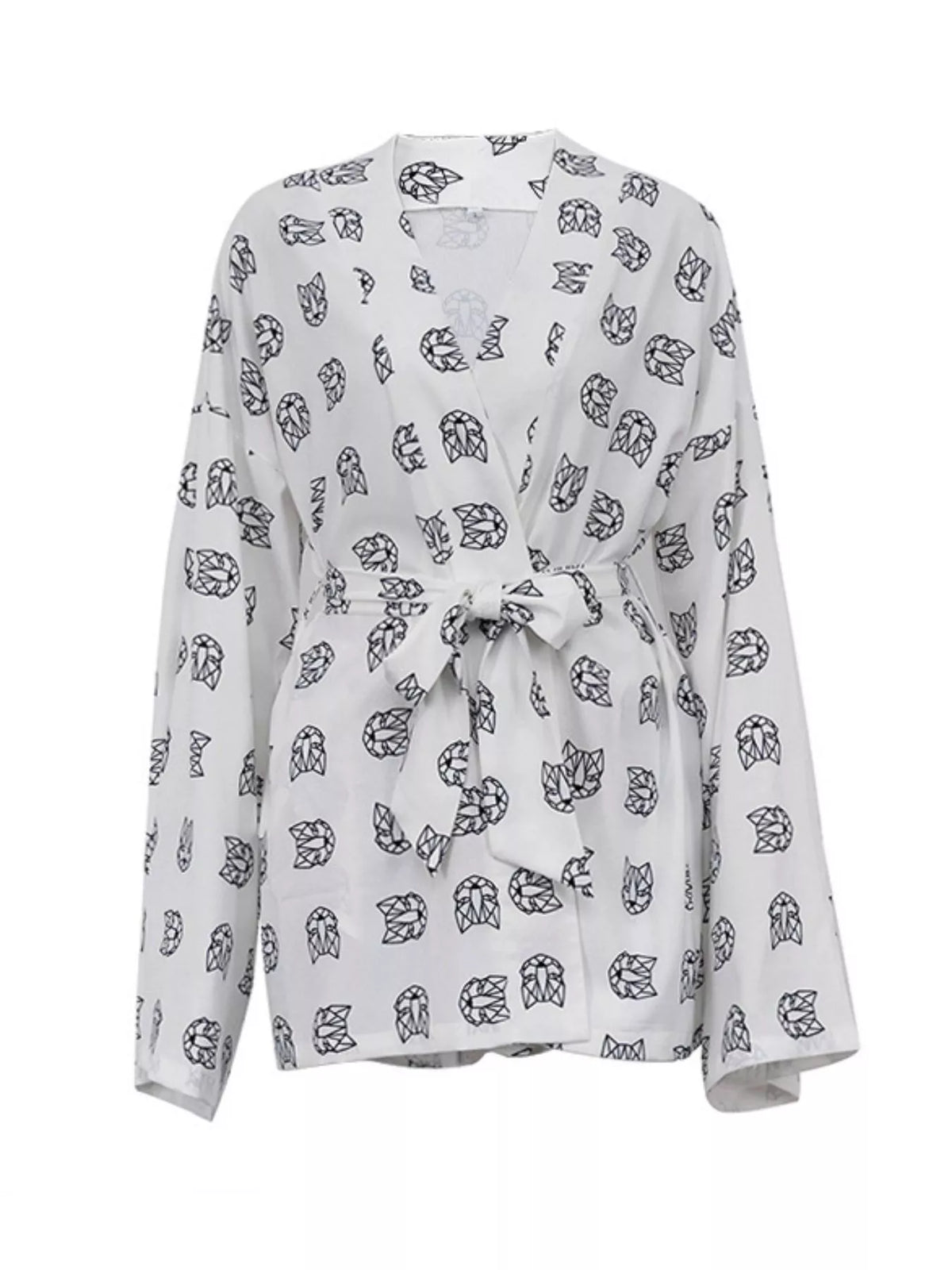 Printed cardigan and shorts set, white cat-print cardigan back