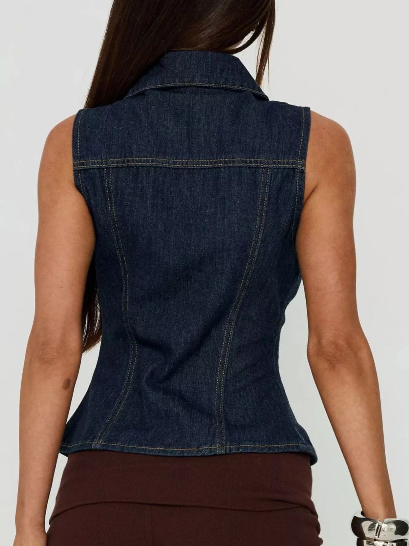 Trendsi Sleeveless Zip-Up Denim Vest -
