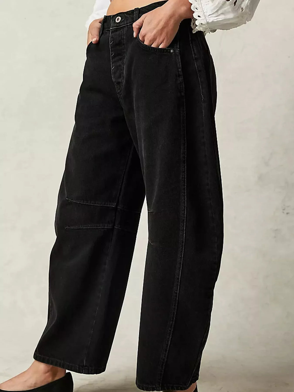 Black barrel-leg jeans
