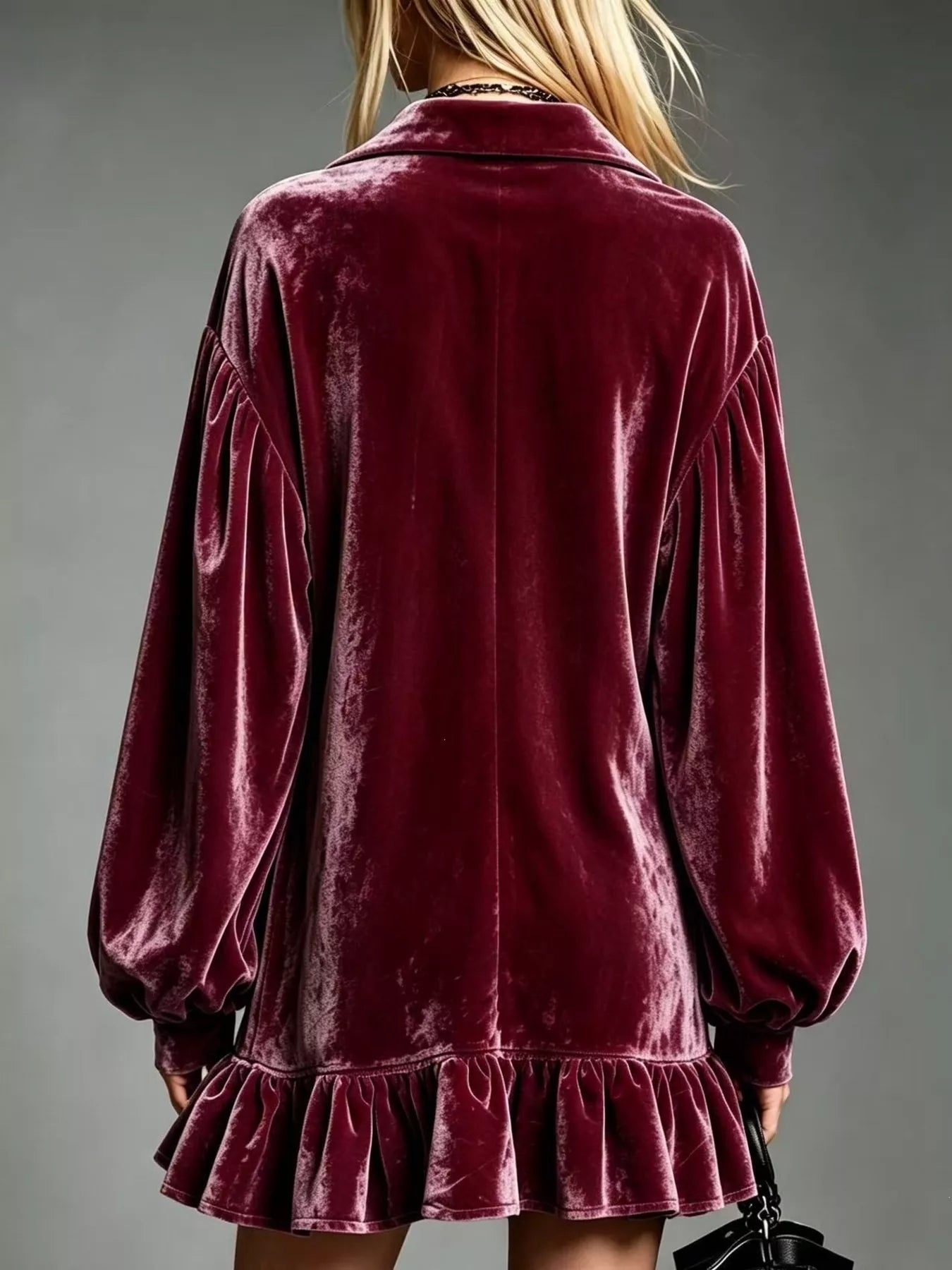 Trendsi Full Size Velvet Ruffled Hem Long Sleeve Dress Plus Size -