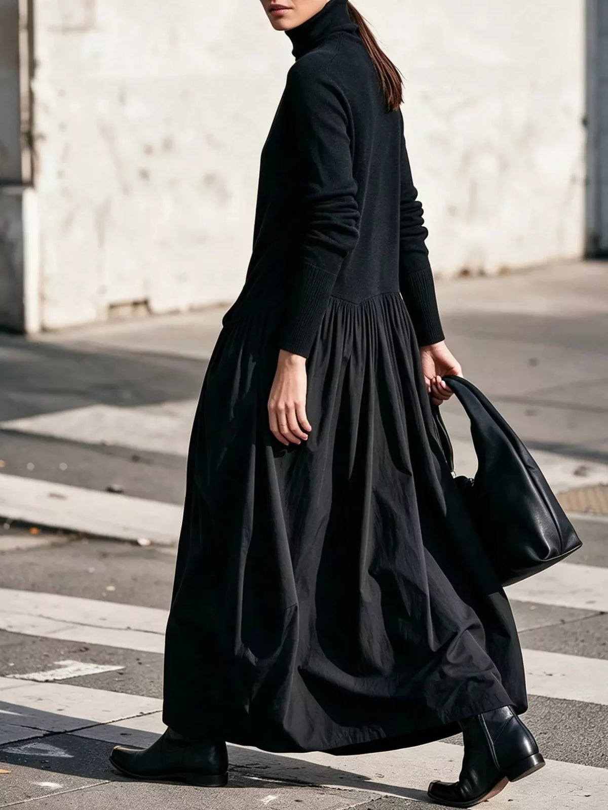 Turtleneck Maxi Dress in black, side view