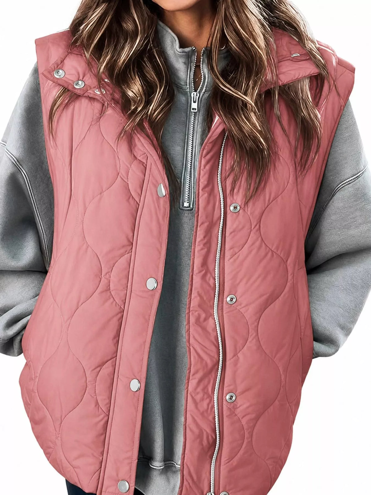Quilted Snap-Front Vest — front view