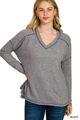 Trendsi Zenana Soft Melange Hacci Exposed Seam Hi-low Tee -