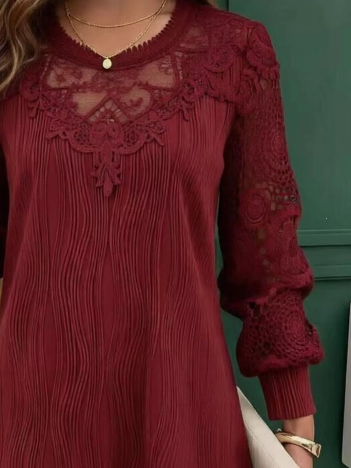 Lace patchwork long sleeve blouse