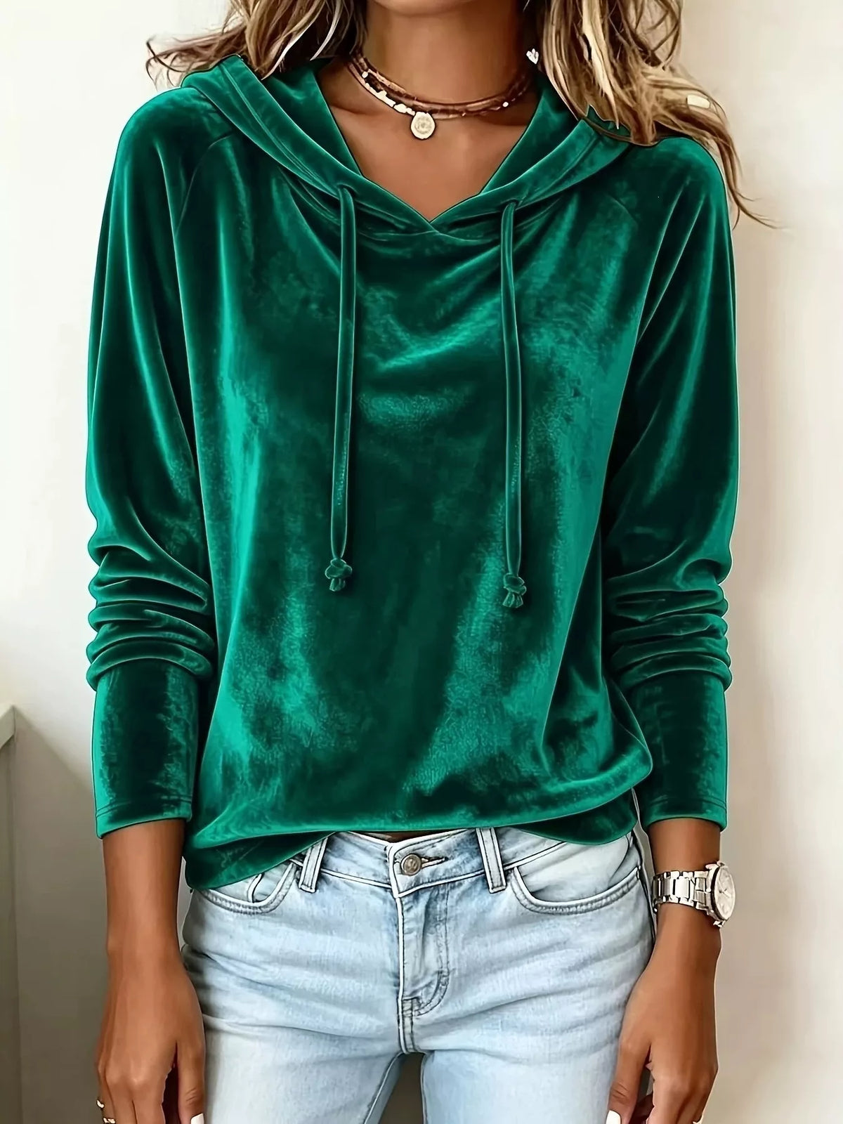 Trendsi Full Size Velvet Drawstring Long Sleeve Hoodie Plus Size -