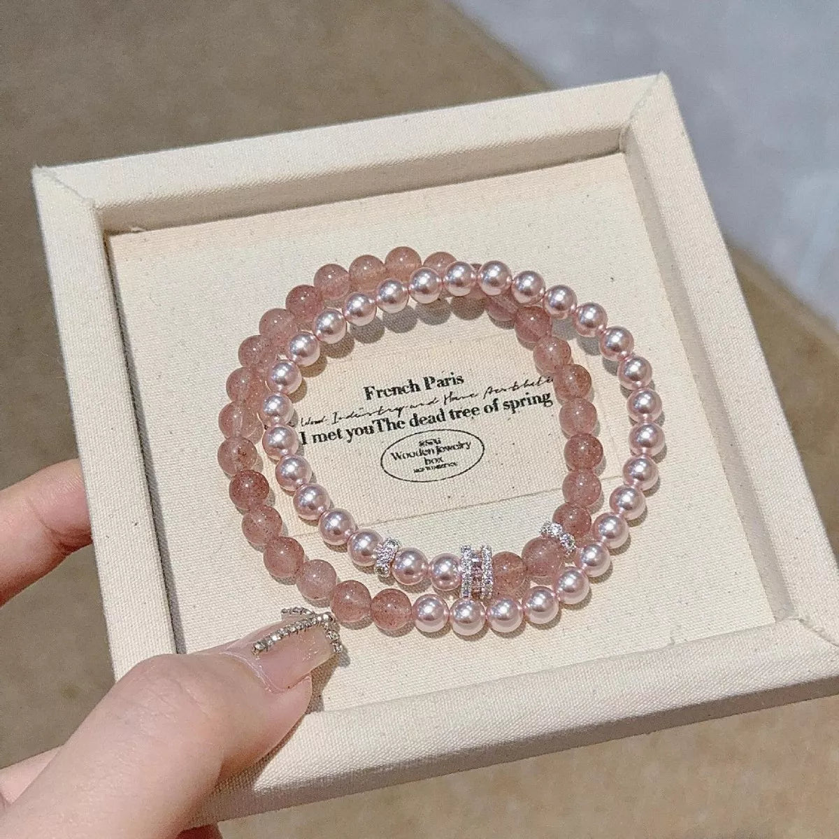Women's Synthetic Pearl Crystal Zircon Beaded Bracelet 2-Piece Set