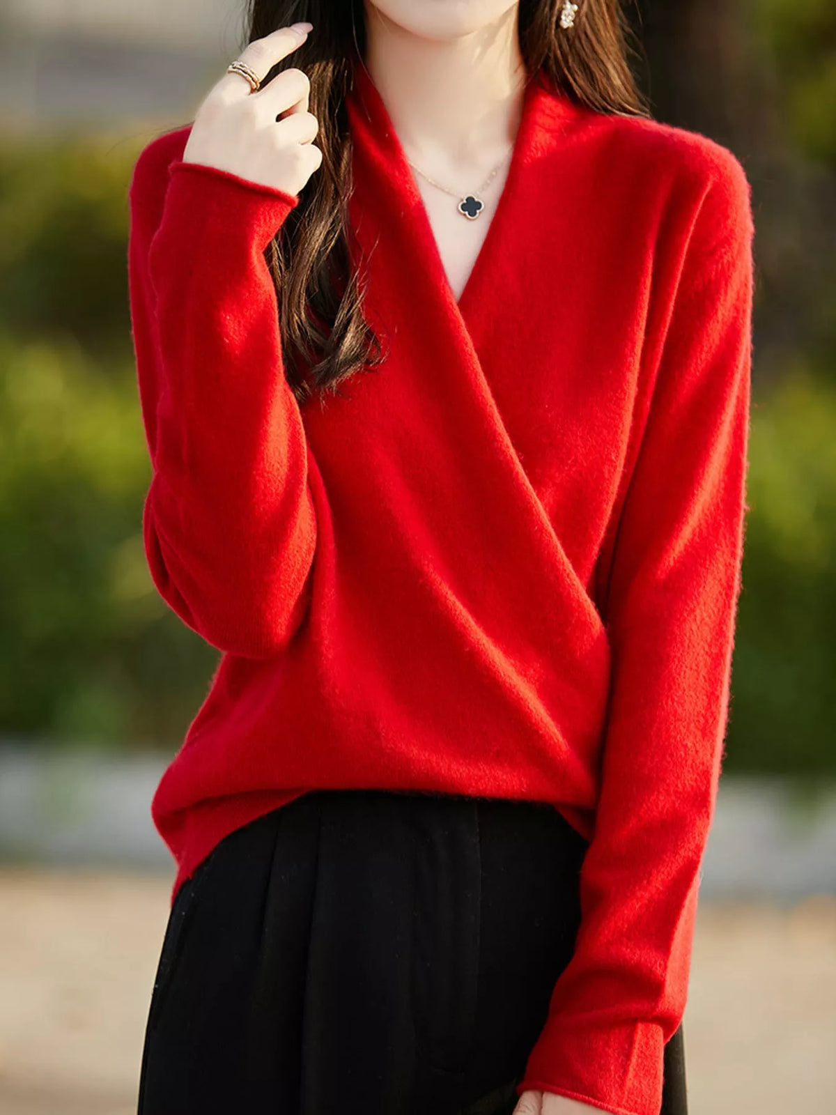 Surplice Long Sleeve Sweater — front view