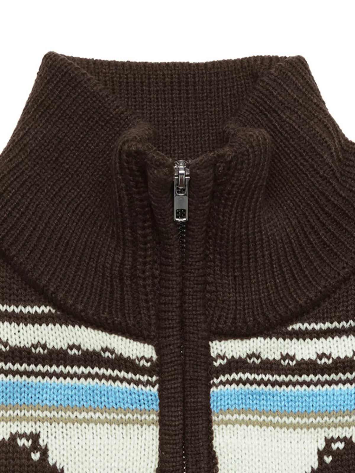 Brown horse zip-up cardigan, mock neckline and zipper