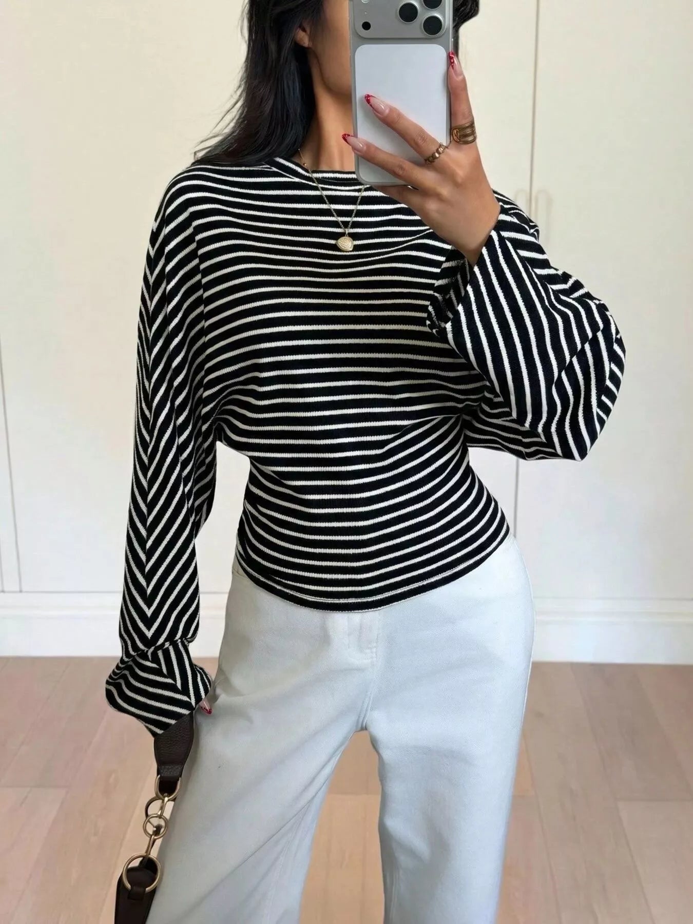 Trendsi Casual Striped Batwing Sleeve T-Shirt -
