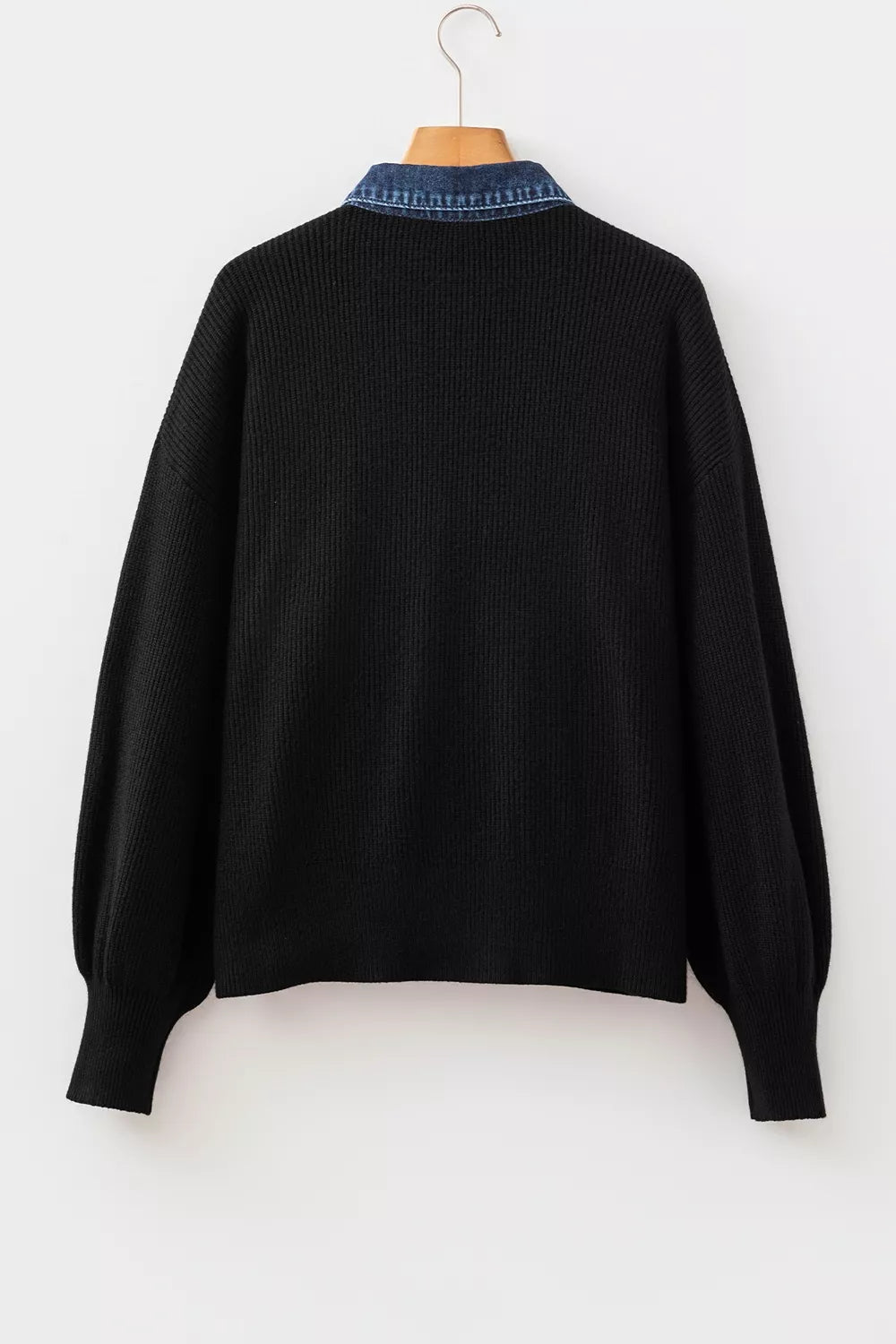 Trendsi Denim Contrast Placket Long Sleeve Cardigan -