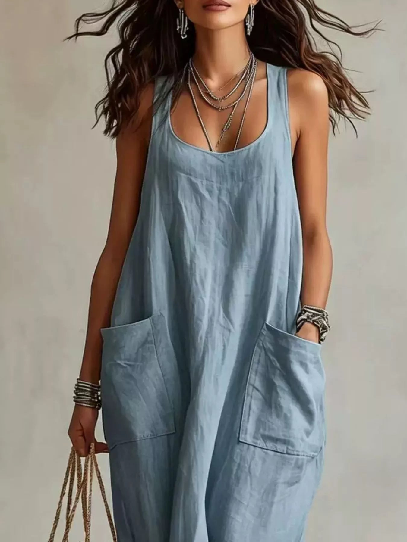 Trendsi Scoop Neck Sleeveless Maxi Dress with Pockets -