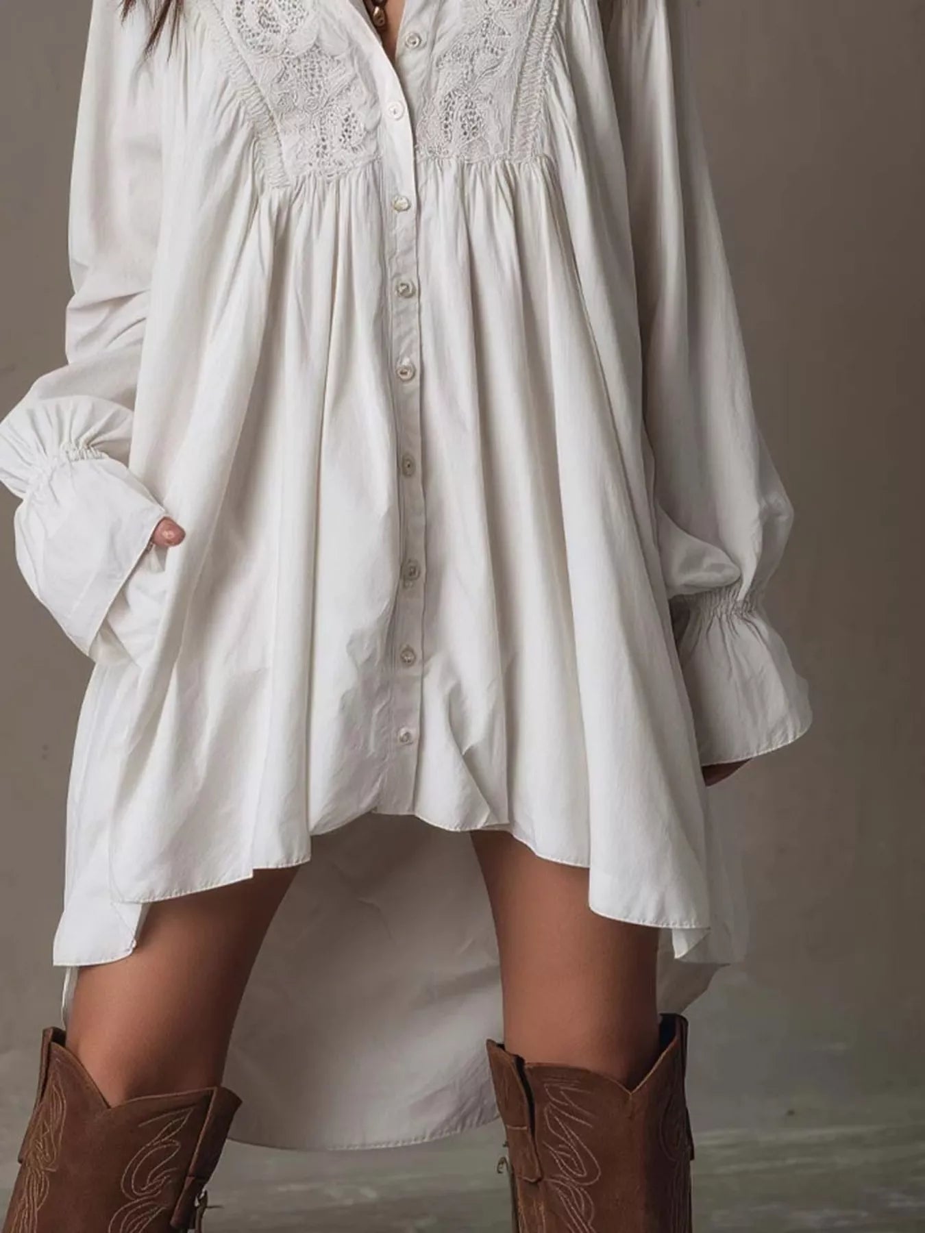 Trendsi Embroidered High-Low Shirt Dress -