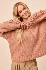 Trendsi BiBi Chunky Knit Sweater with Flower Detail Sleeves -