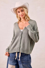 Trendsi BiBi Washed Sweater V Neck Cardigan -