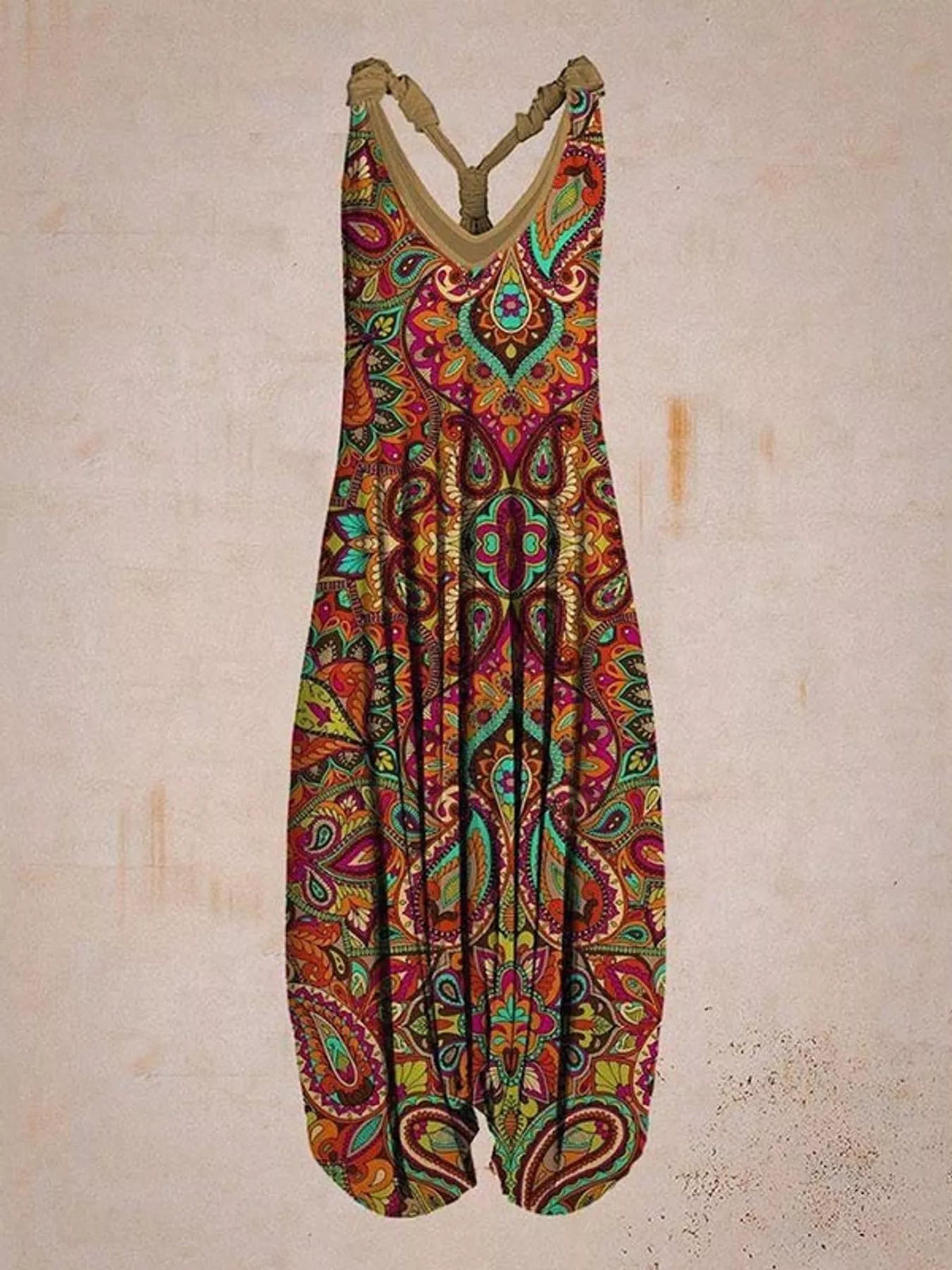 Multicolor paisley-print V-neck sleeveless jumpsuit