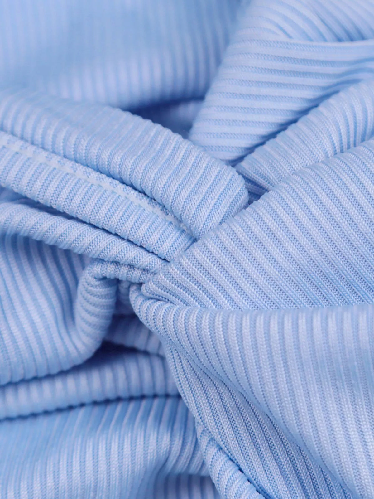Women's Sleeveless Cut-Out Ruched High-Slit Bodycon Dress in light blue — texture detail view