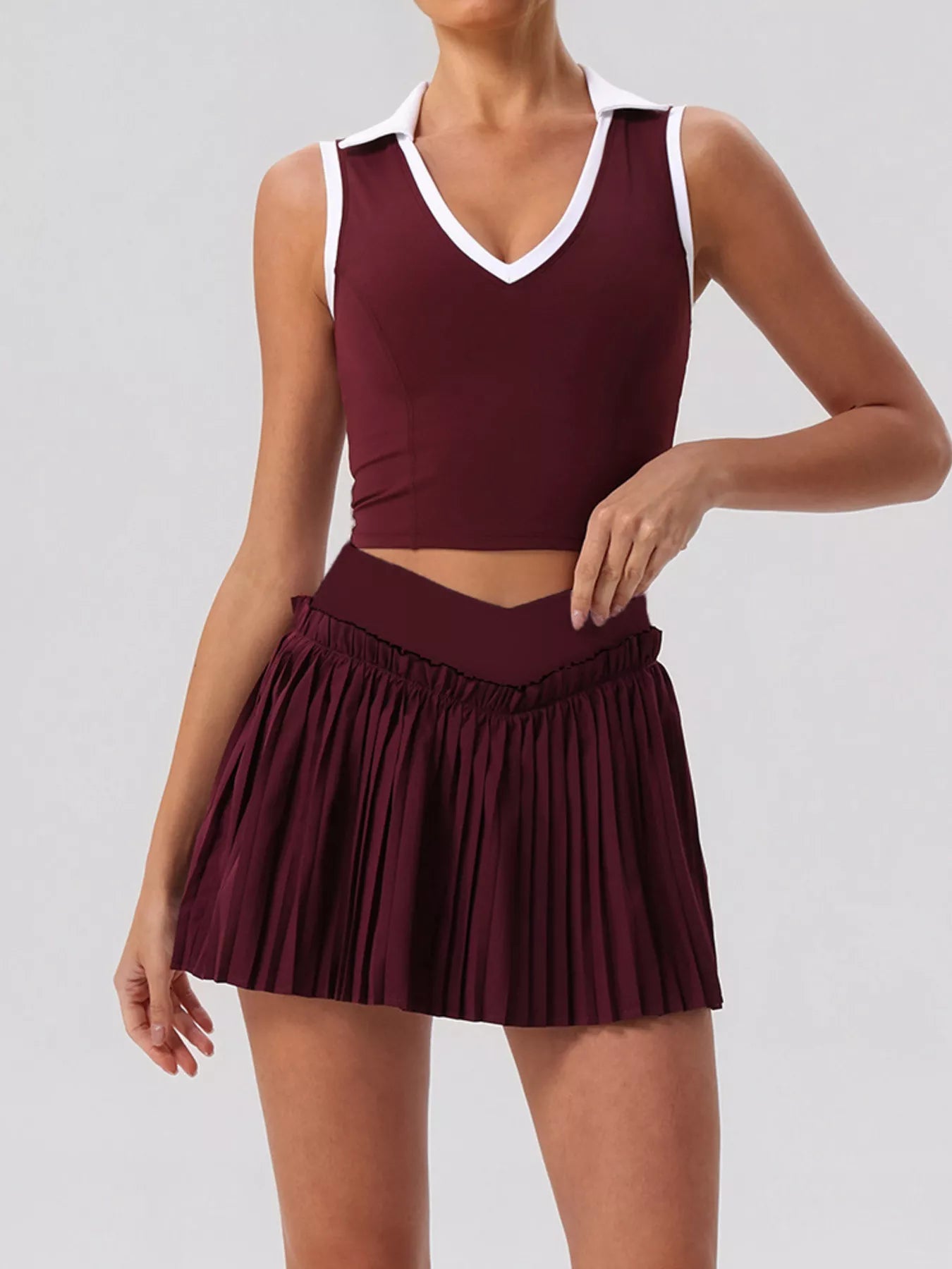 Trendsi Sleeveless Top and Pleated Skirt Active Set -