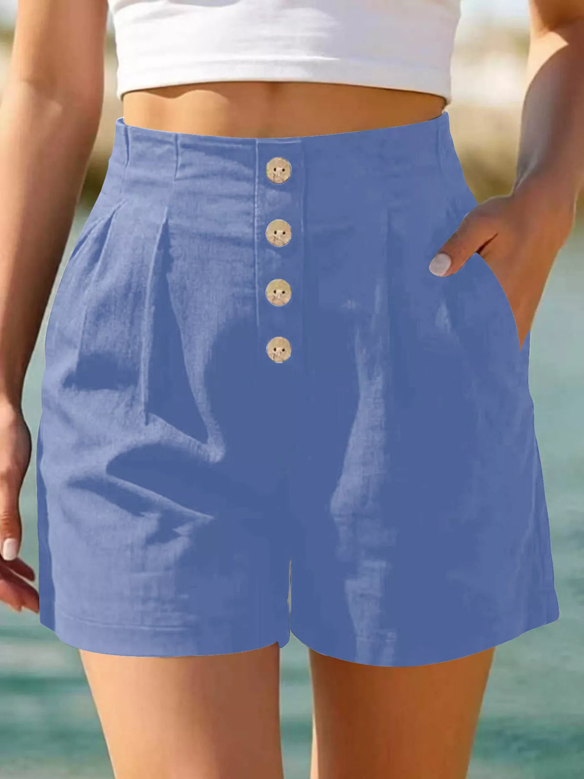 Trendsi Button Fly High Waist Shorts -