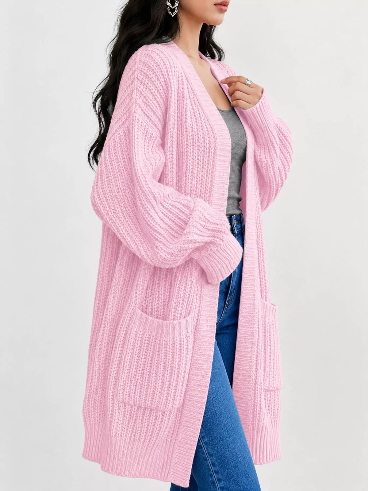 Longline knit cardigan, pink side