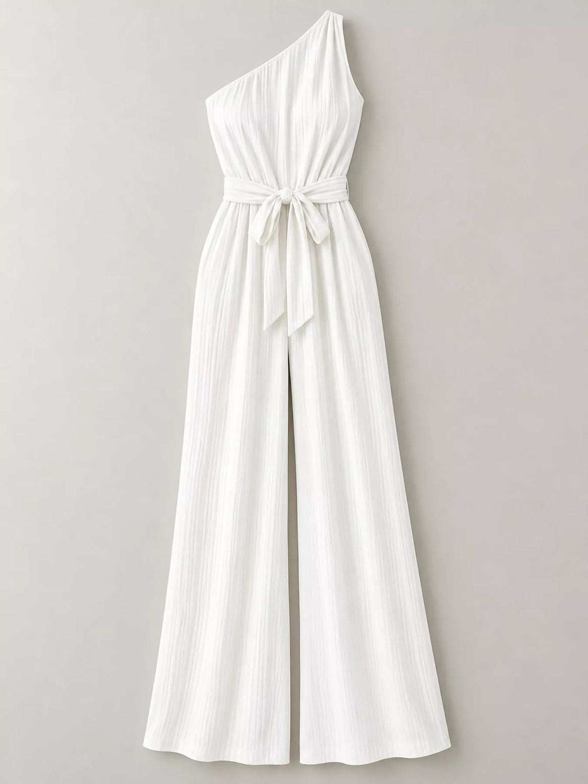 One-Shoulder Wide-Leg Jumpsuit in white, front view