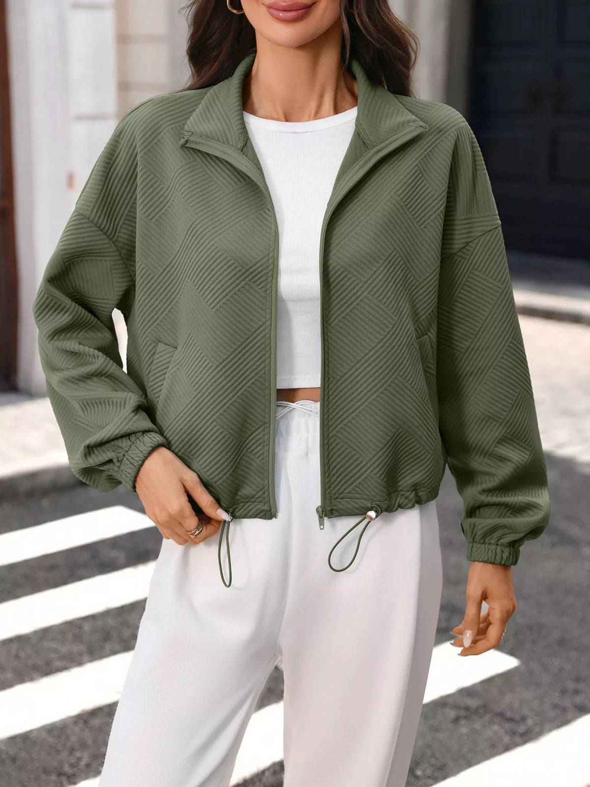 Trendsi Textured Zip-Up Casual Jacket -