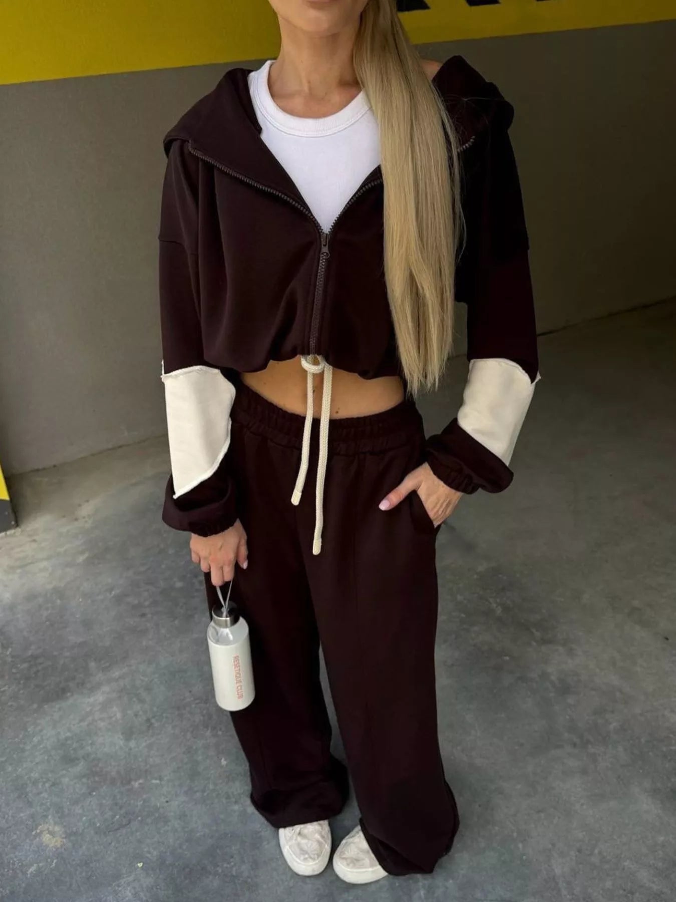 Trendsi Zip Up Hoodie and Wide-Leg Pants Set -
