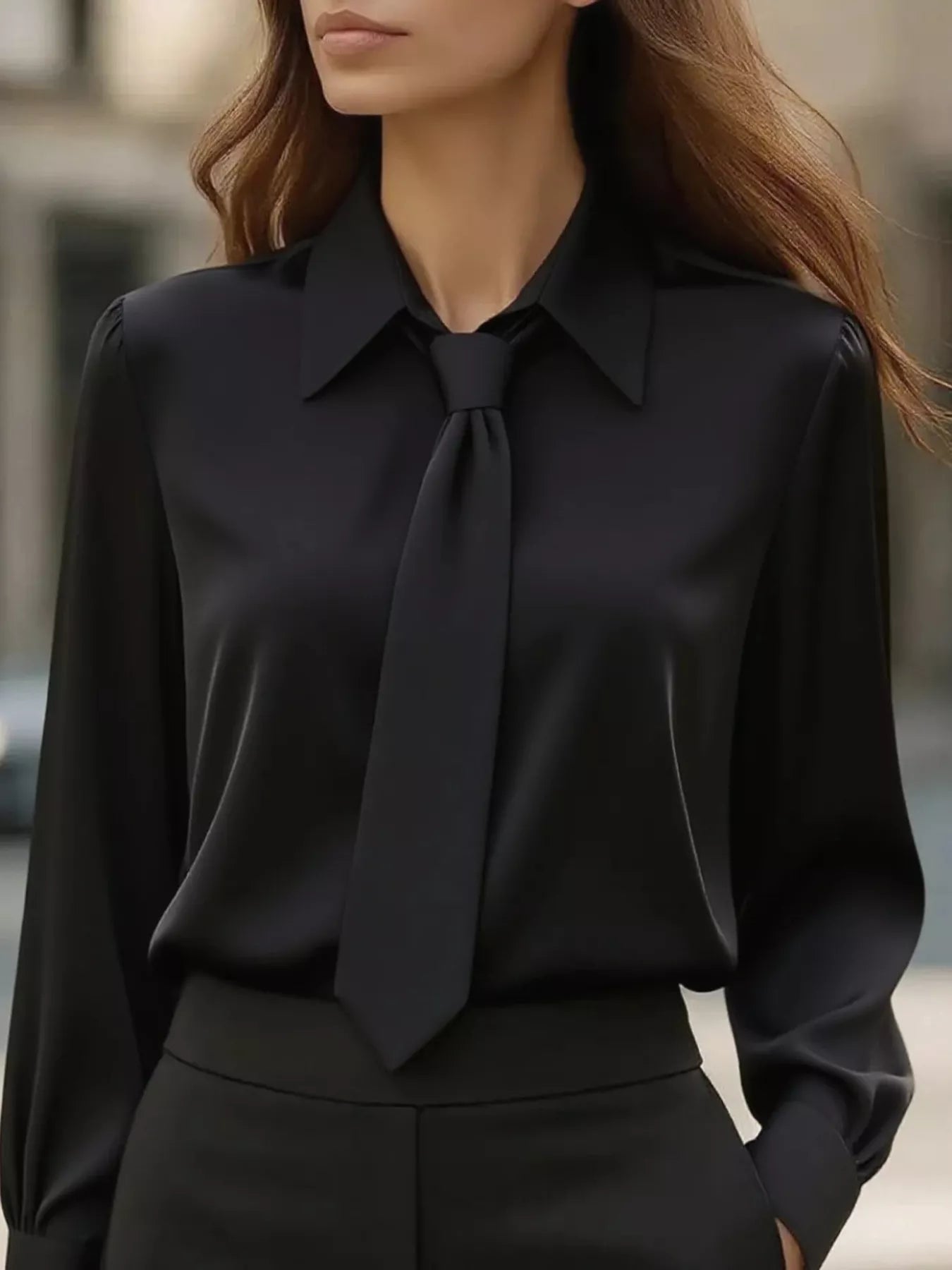 Trendsi Tie-Neck Long Sleeve Blouse -