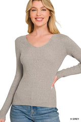 Trendsi Zenana Viscose Fitted V-neck Sweater -