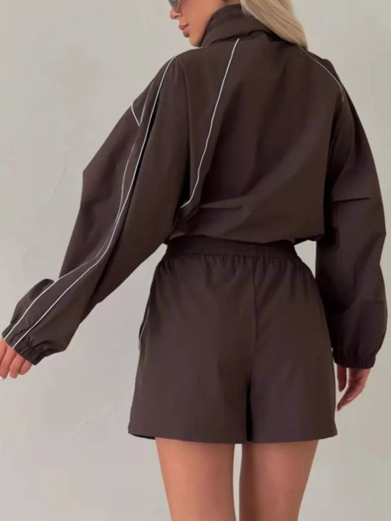 Trendsi Drawstring Zip-Up Jacket and Shorts Set -