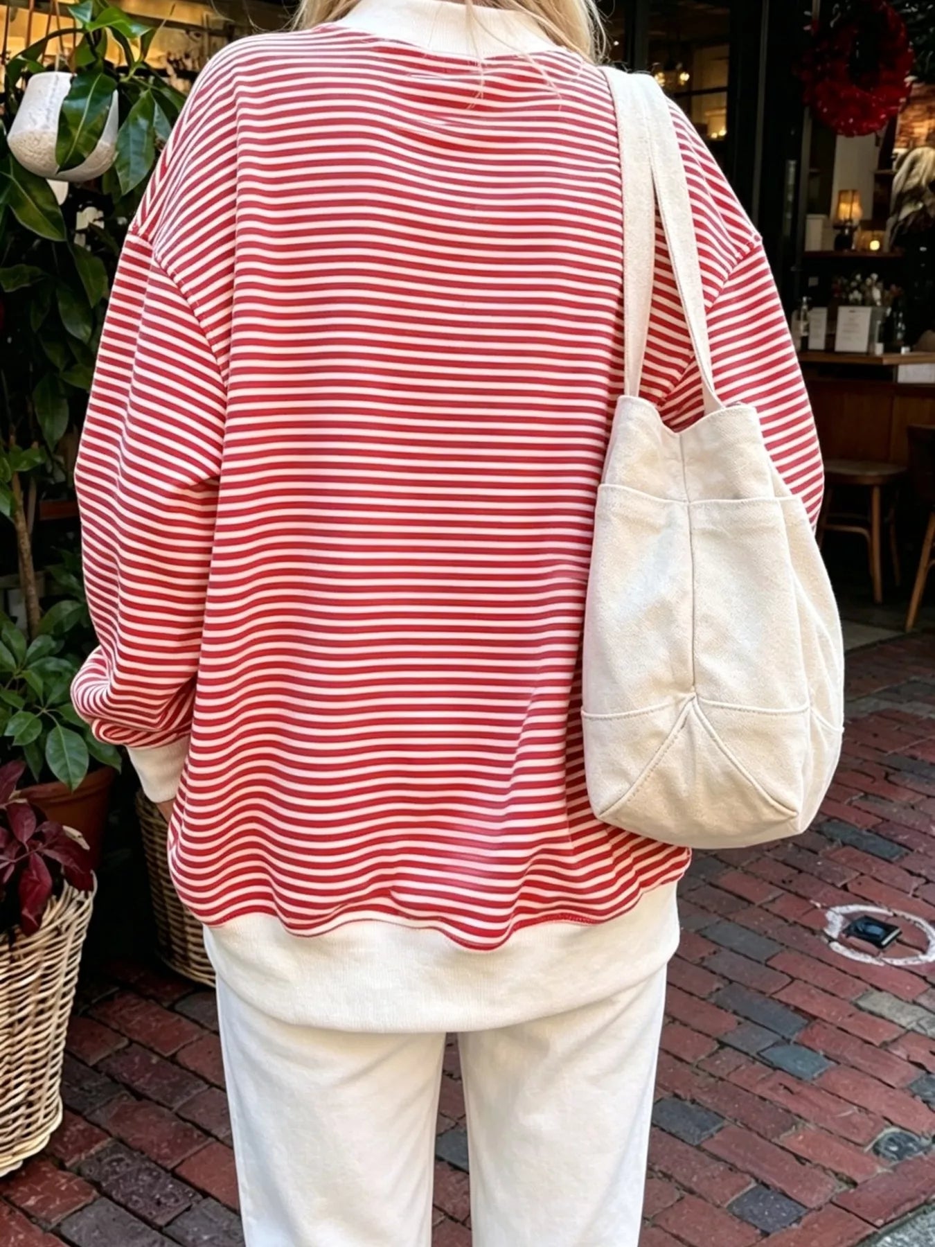 Trendsi Oversized Striped Crew Neck Sweatshirt -