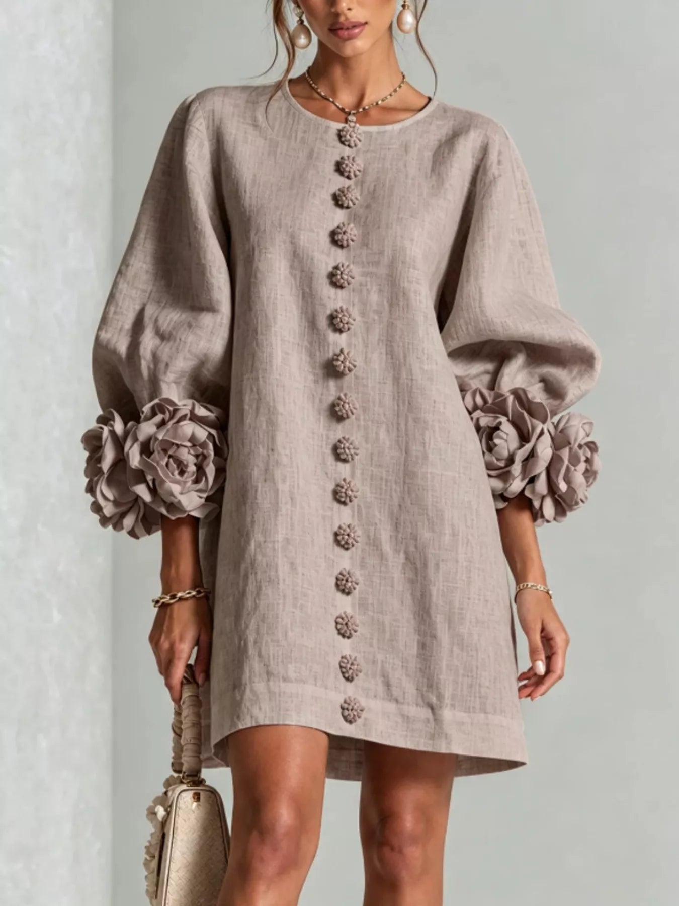 Trendsi 3D Floral 3/4 Sleeve Mini Dress -