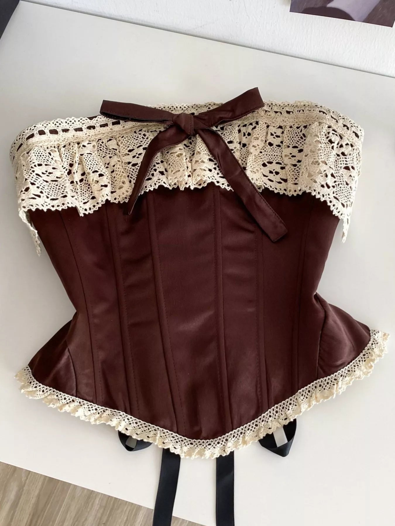 Trendsi Crochet Lace Strapless Boned Corset Lace‑Up Waist Cincher Tube Top -