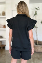 Trendsi Double Take Full Size Texture Flounce Sleeve Top and Shorts Set -