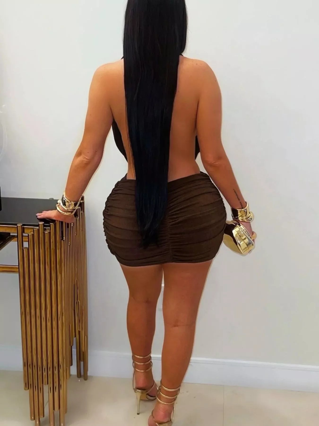 Trendsi Ruched Halter Neck Bodycon Mini Dress -