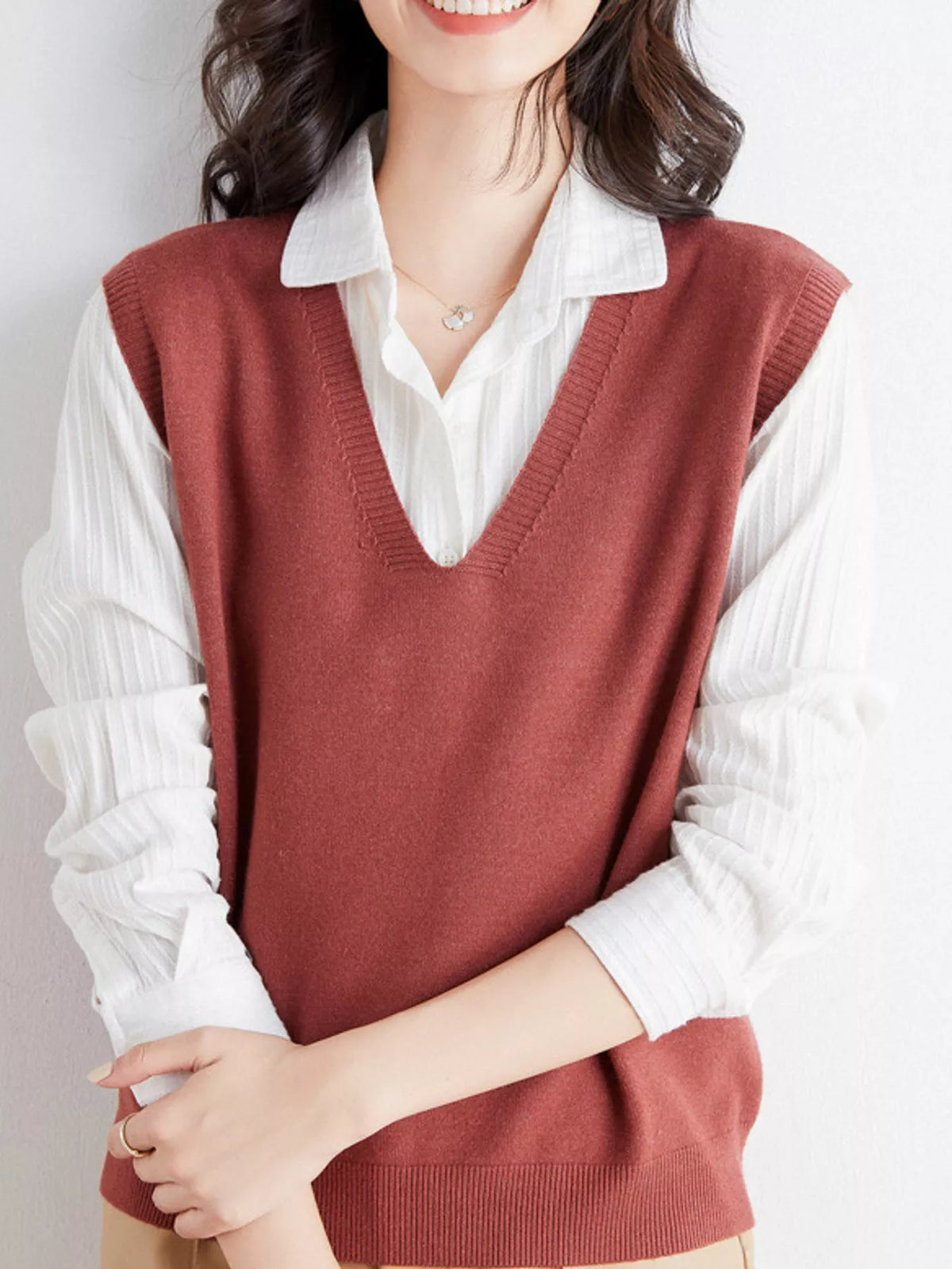 V-Neck Knit Sweater Vest — front view