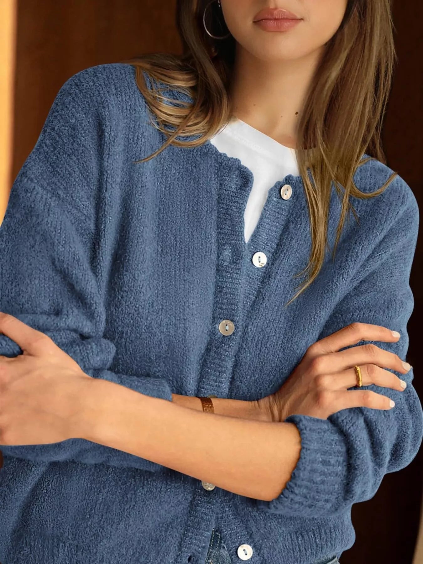 Trendsi Button-Down Dropped Shoulder Cardigan -
