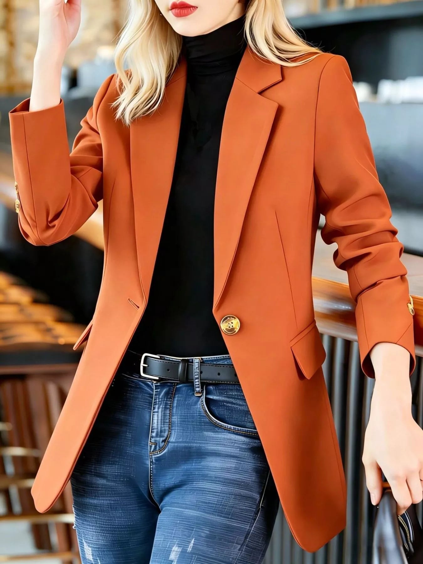 Trendsi Full Size One Button Lapel Collar Blazer Plus Size -