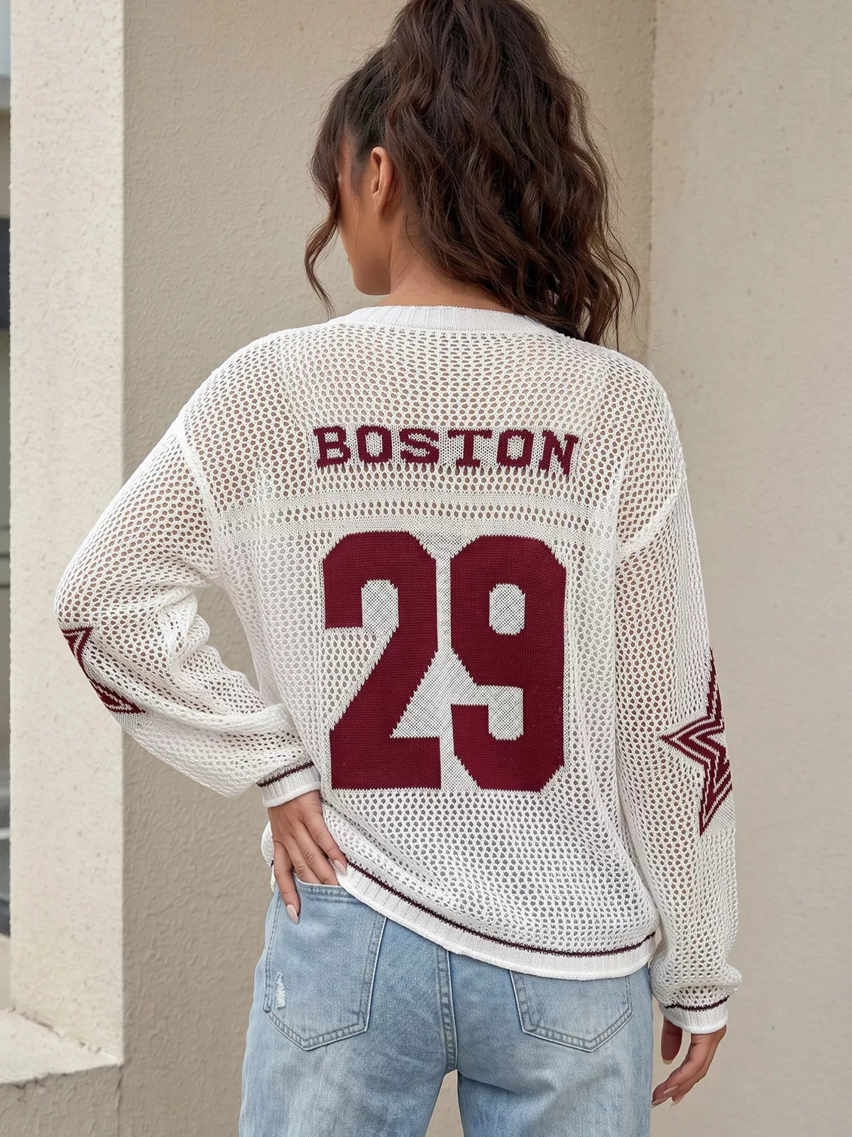 Women's Number 29 Openwork Knit Jersey Sweater in Burgundy, alternate view