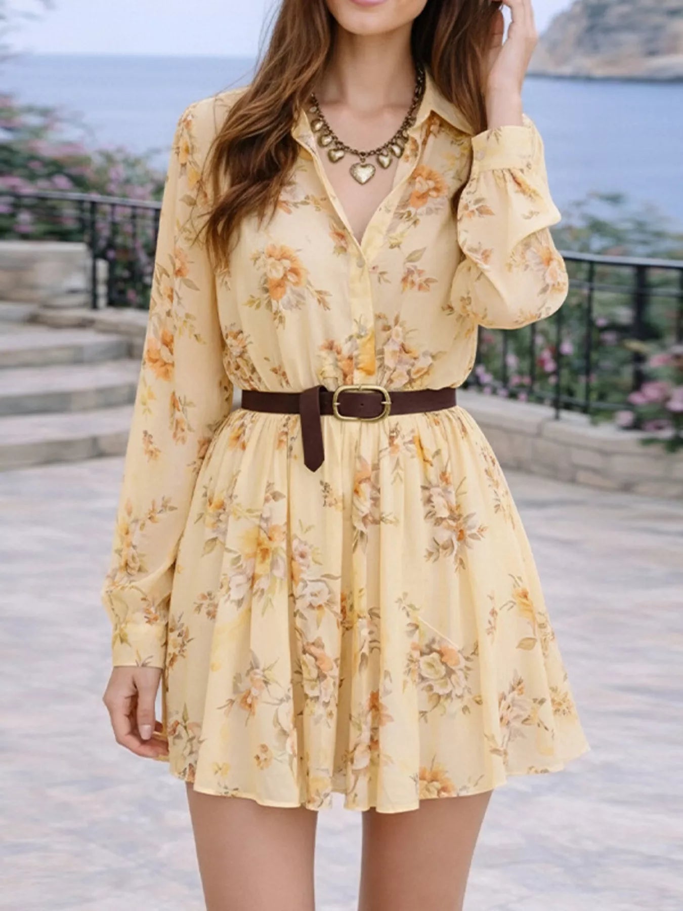 Trendsi Full Size Floral Print Long Sleeve Shirt Dress Plus Size -