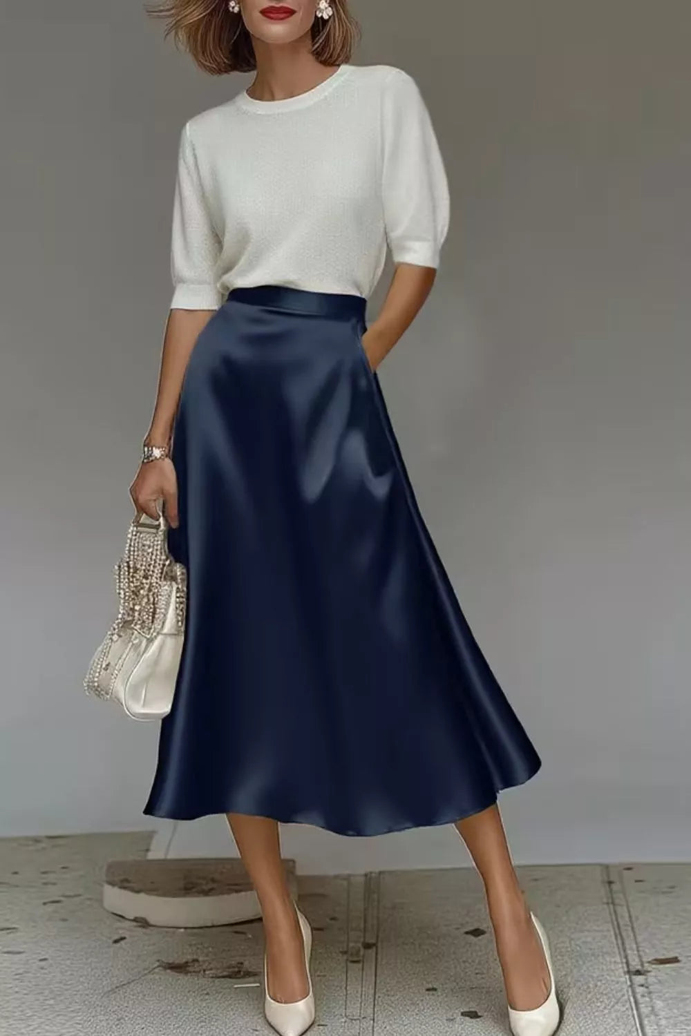 Trendsi Satin A-Line Midi Skirt -