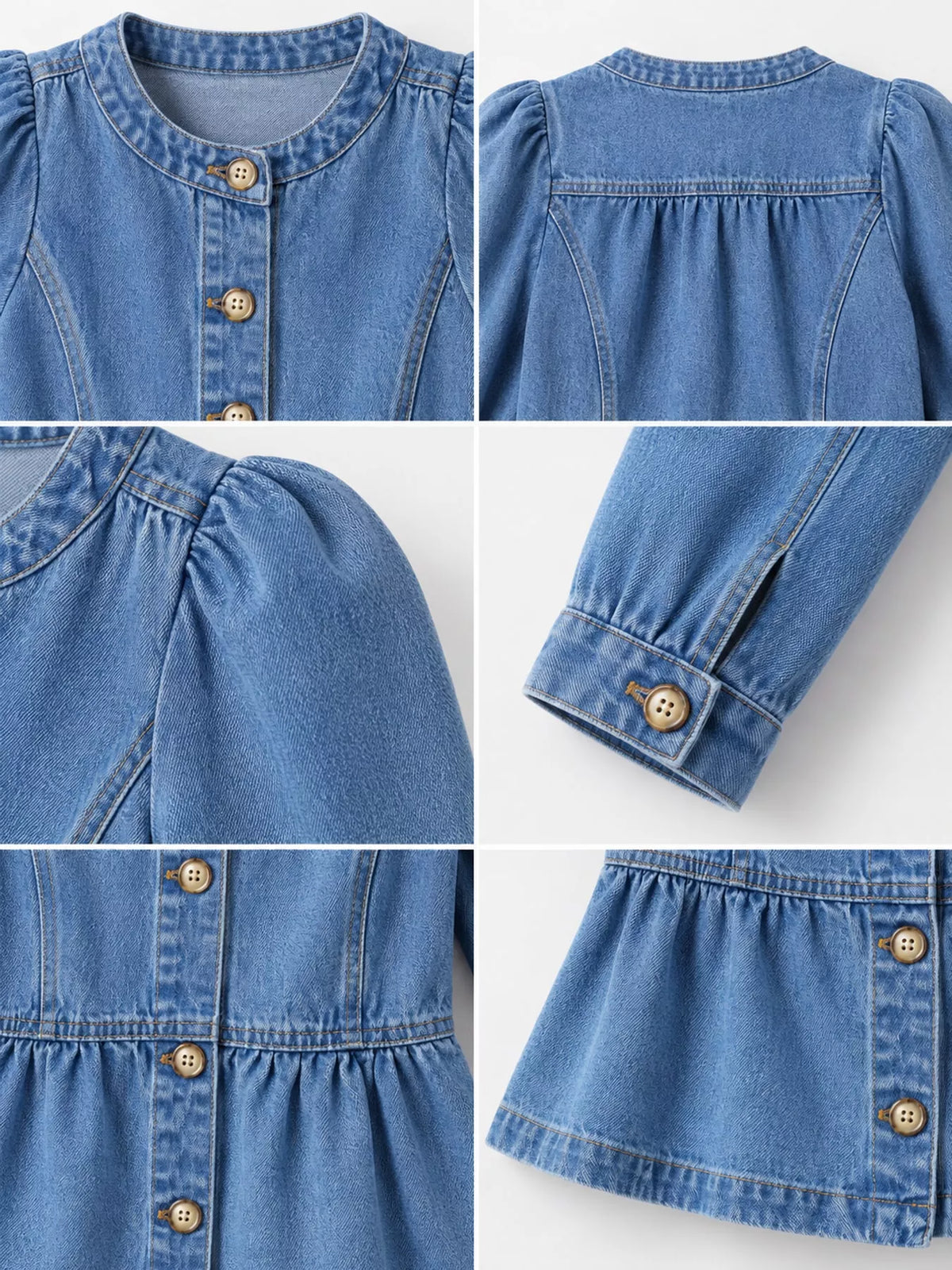 Women's Button Up Peplum Denim Shirt in blue — detail collage view