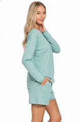 Trendsi Zenana Soft Melange Long Sleeve Tee and Shorts Set -