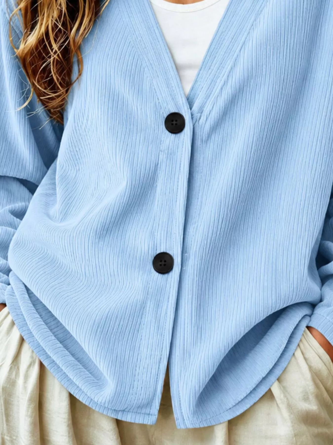 Trendsi Casual Corduroy Button-Up Cardigan -
